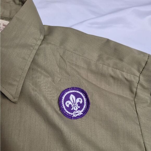 VINTAGE 70s Boy Scouts of America button up shirt with sash and patches S/M - Picture 6 of 16